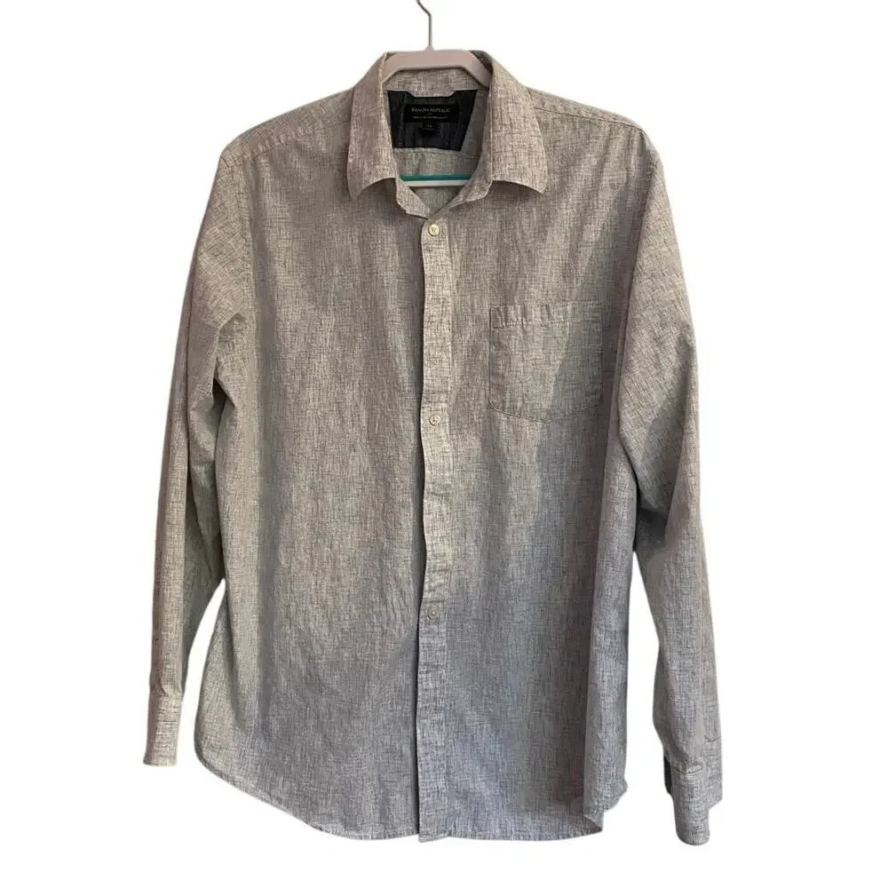 LR3001 Banana Republic Mens Linen Shirt XL Slim Fit Gray Button Down